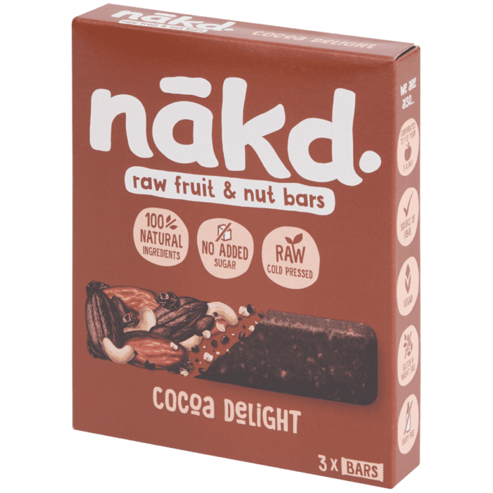 Barres de céréales aux fruits 105g Nakd Cocoa Fruits et Noix